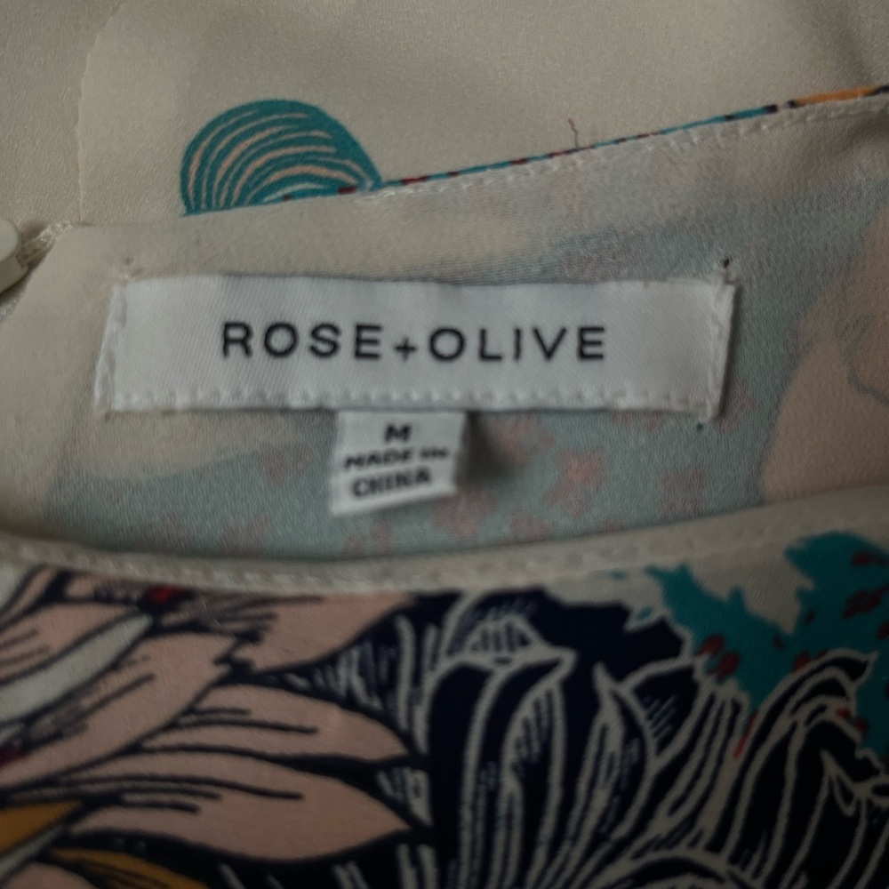 Rose + Olive Sleeveless Graphic Floral Asymmetrical Women's Top in Cream M - Picture 4 of 11